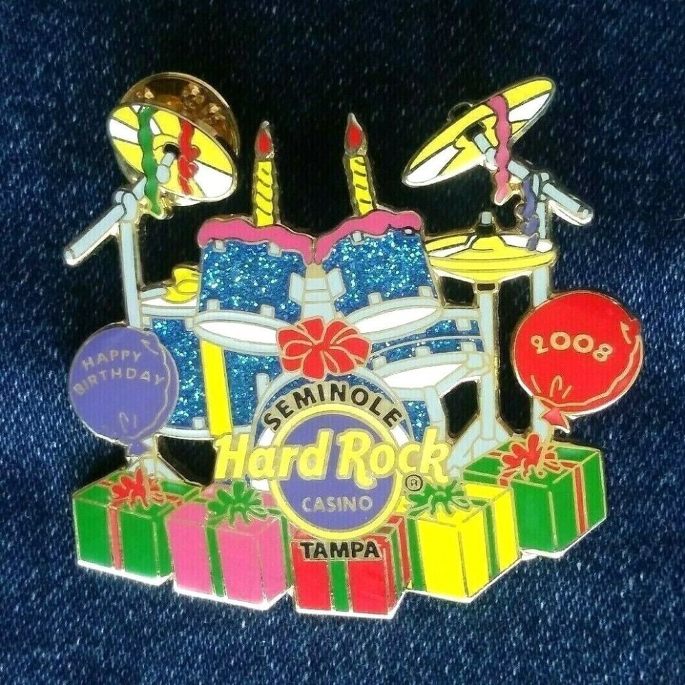 Hard Rock Cafe Casino & Hotel Band Pin Seminole TAMPA FL 2008 Happy Birthday